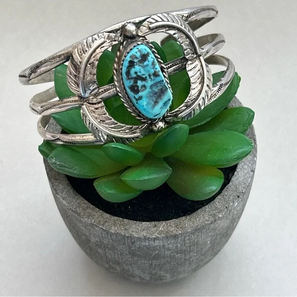 Vintage Jefferson Lee Navajo Turquoise Sterling Silver Cuff Bracelet - Picture 9 of 14